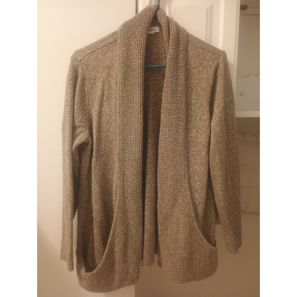 The Tog Shop Brown Knit Open Cardigan Sweater w Pockets Wm Large Cotton Acrylic